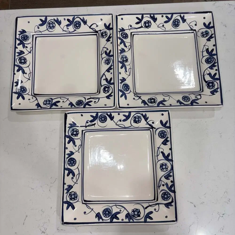 HD Designs Annalise Square Dinner Plate White Stoneware Blue Floral (3)